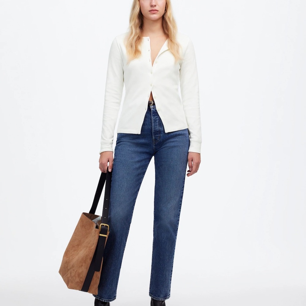 Ribbed Button-Front Cardigan